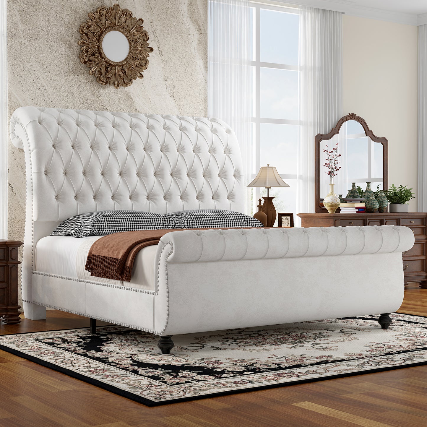 Windsor Sleigh Bed Frame Amerlife-K White
