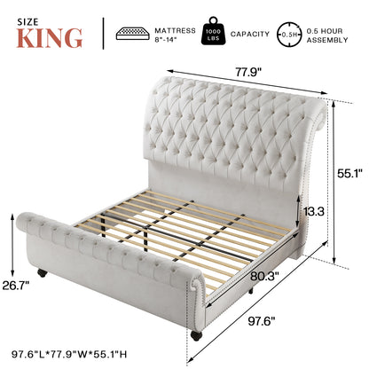 Windsor Sleigh Bed Frame Amerlife-K White