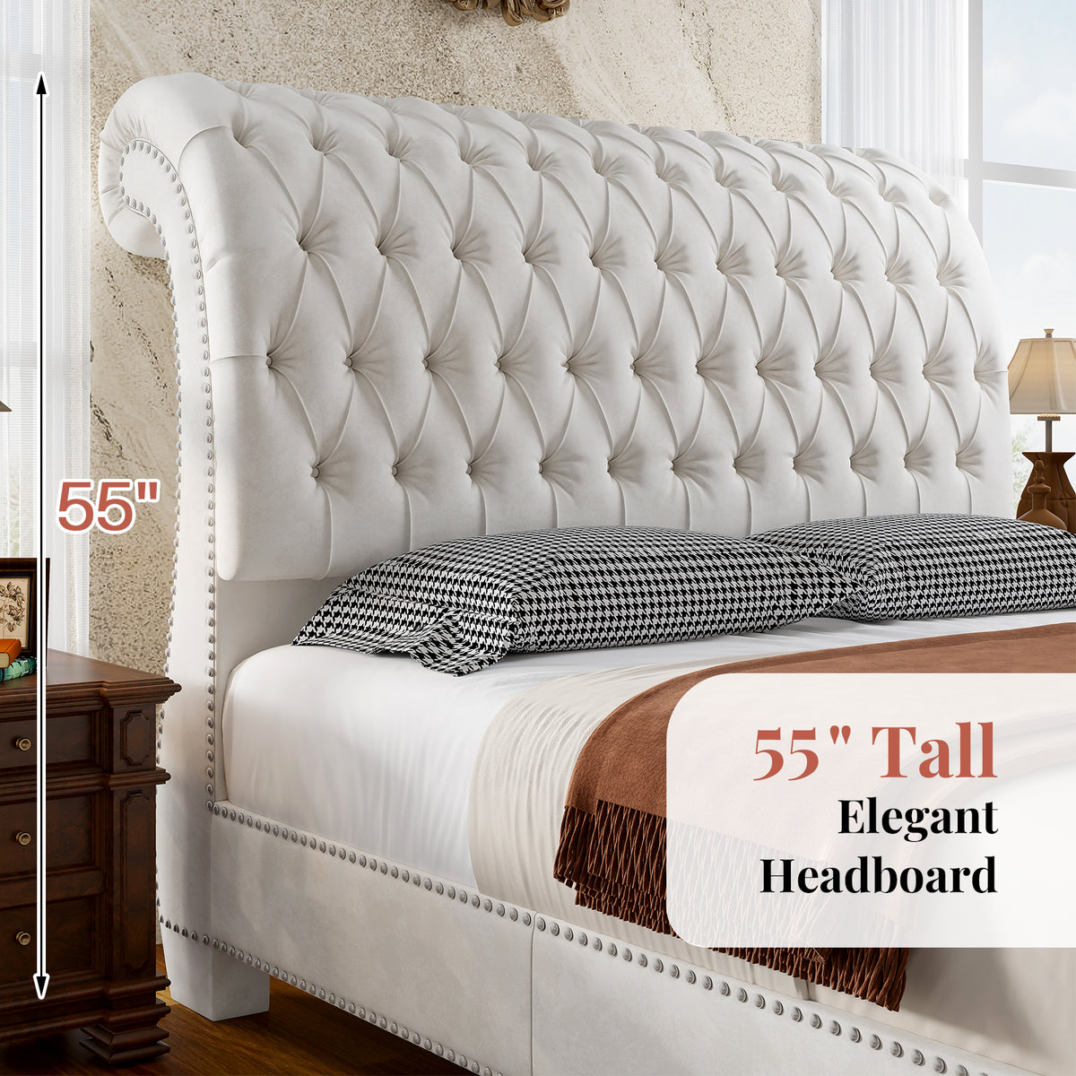 Windsor Sleigh Bed Frame Amerlife-K White