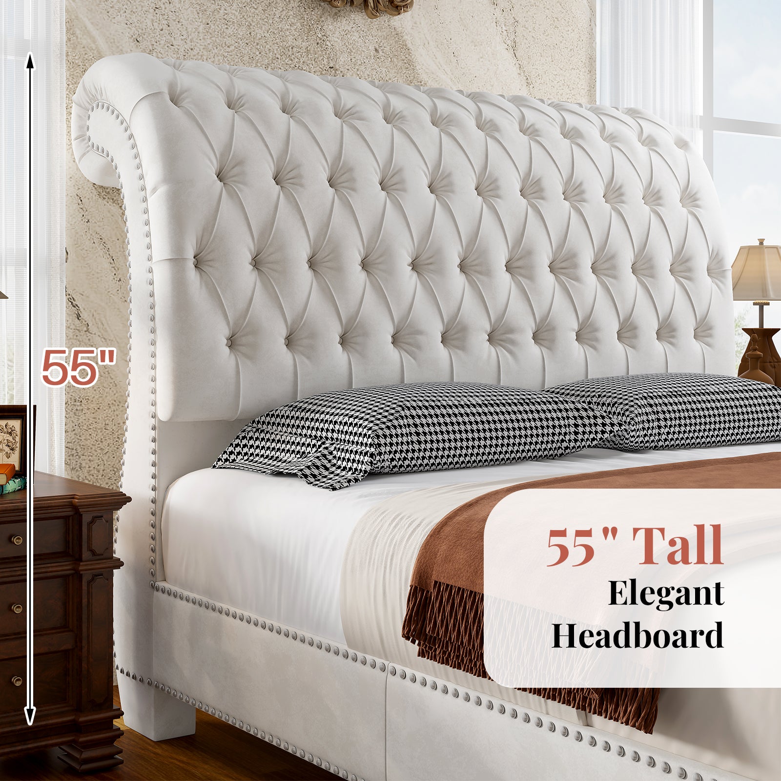 Windsor Sleigh Bed Frame Amerlife-K White
