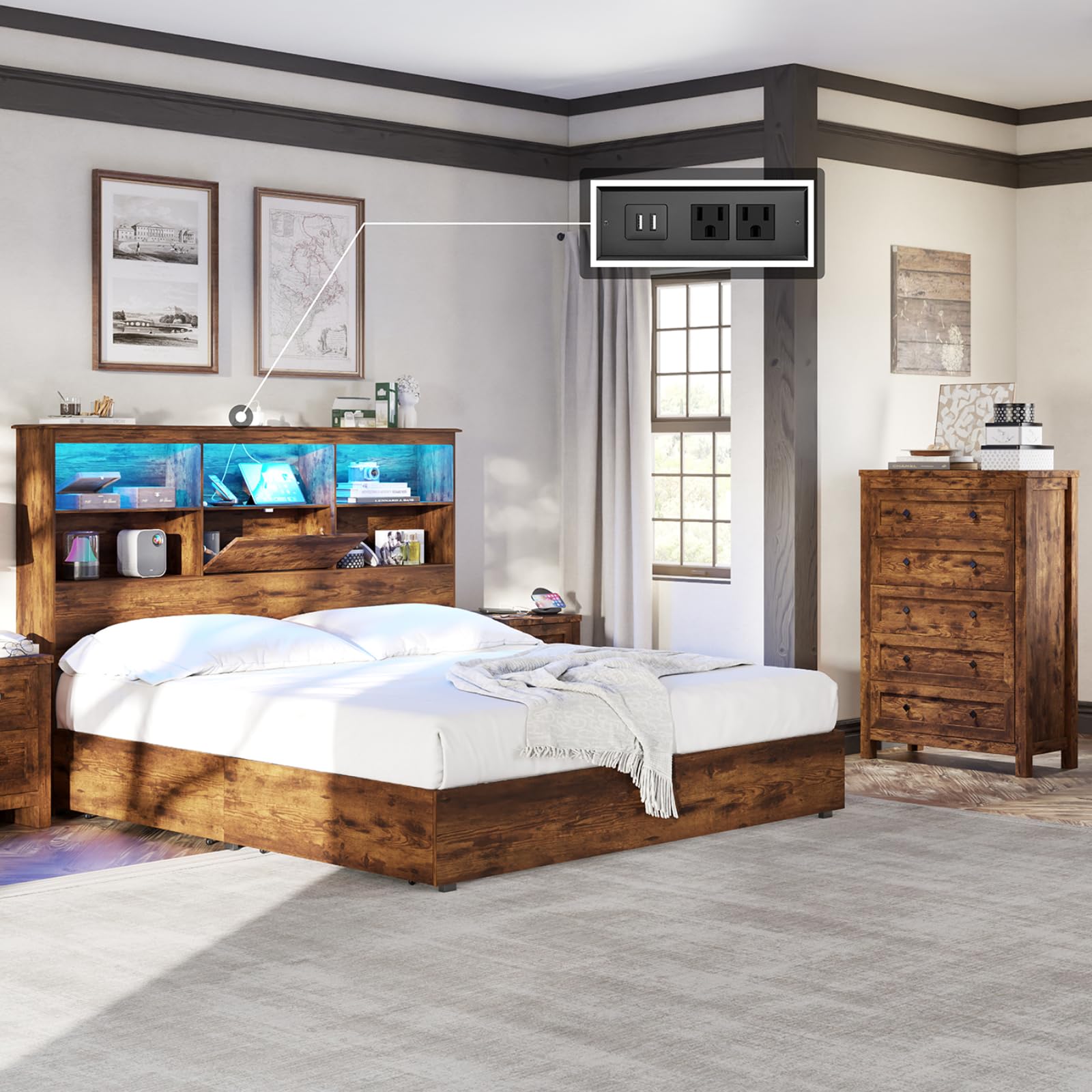Camden Farmhouse Queen Bed & 5-Drawer Dresser Set Amerlife