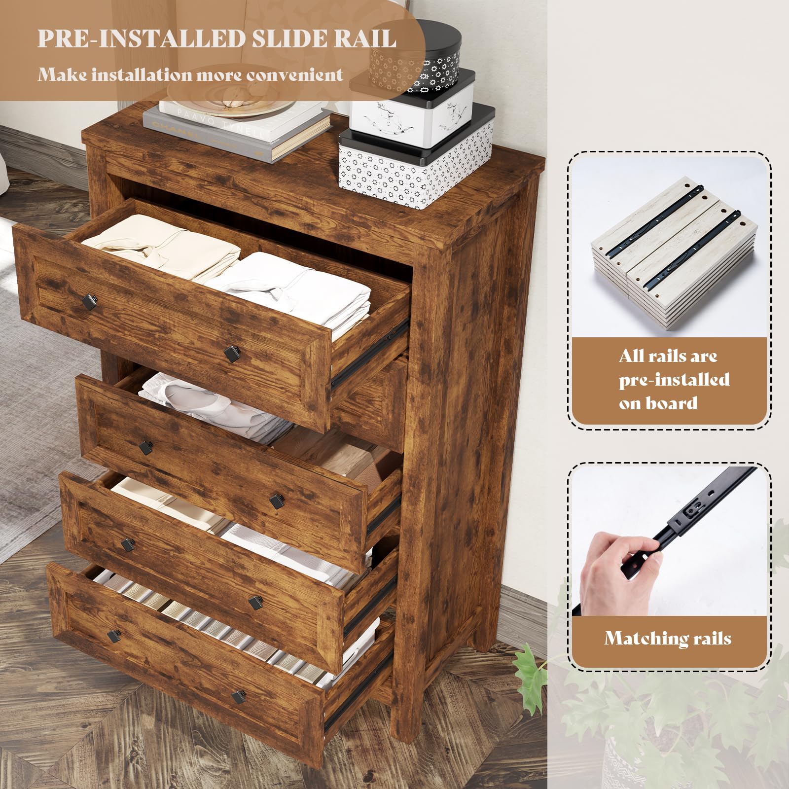 Camden Farmhouse Queen Bed & 5-Drawer Dresser Set Amerlife