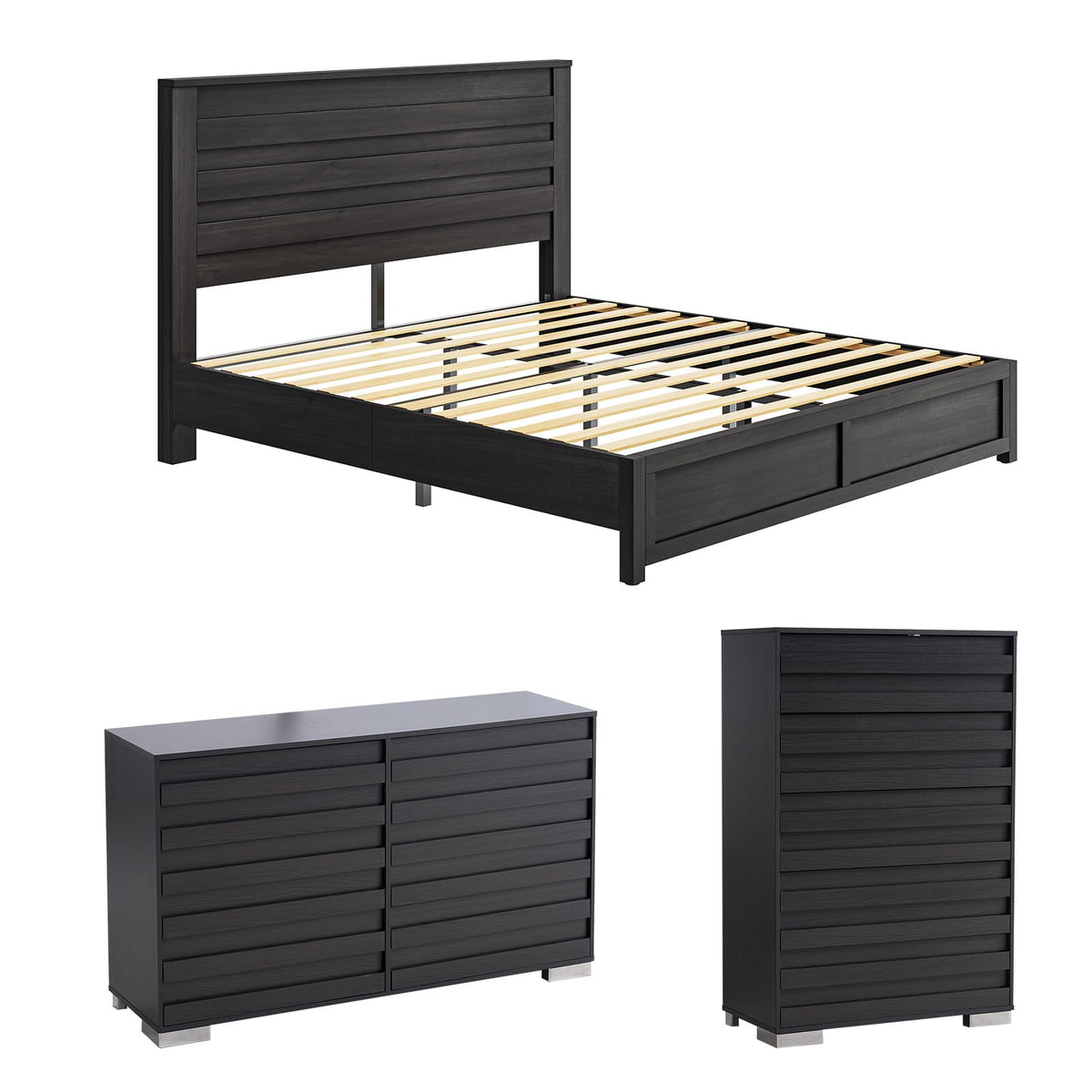 Sequoia Farmhouse 3-Piece Bedroom Set Full Black