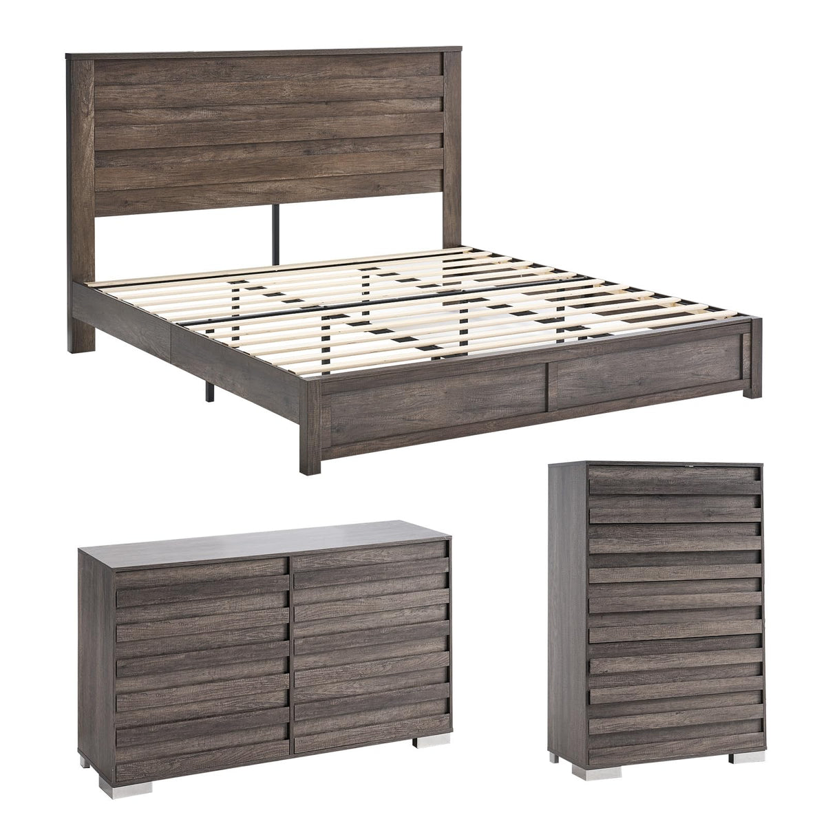 Sequoia Farmhouse 3-Piece Bedroom Set King Rustic Gray
