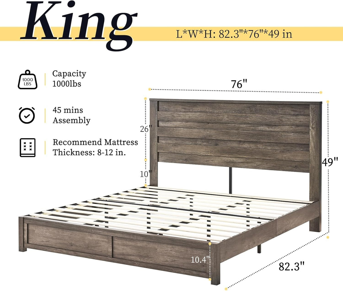 Sequoia Farmhouse 3-Piece Bedroom Set King Rustic Gray