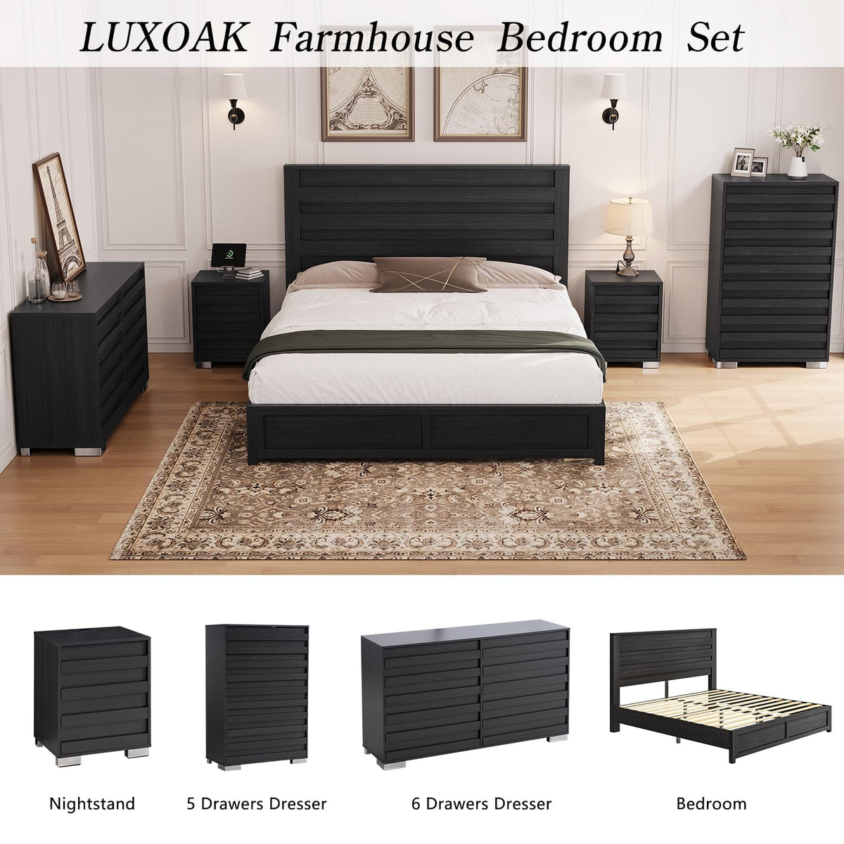 Sequoia Farmhouse 3-Piece Bedroom Set Queen Black