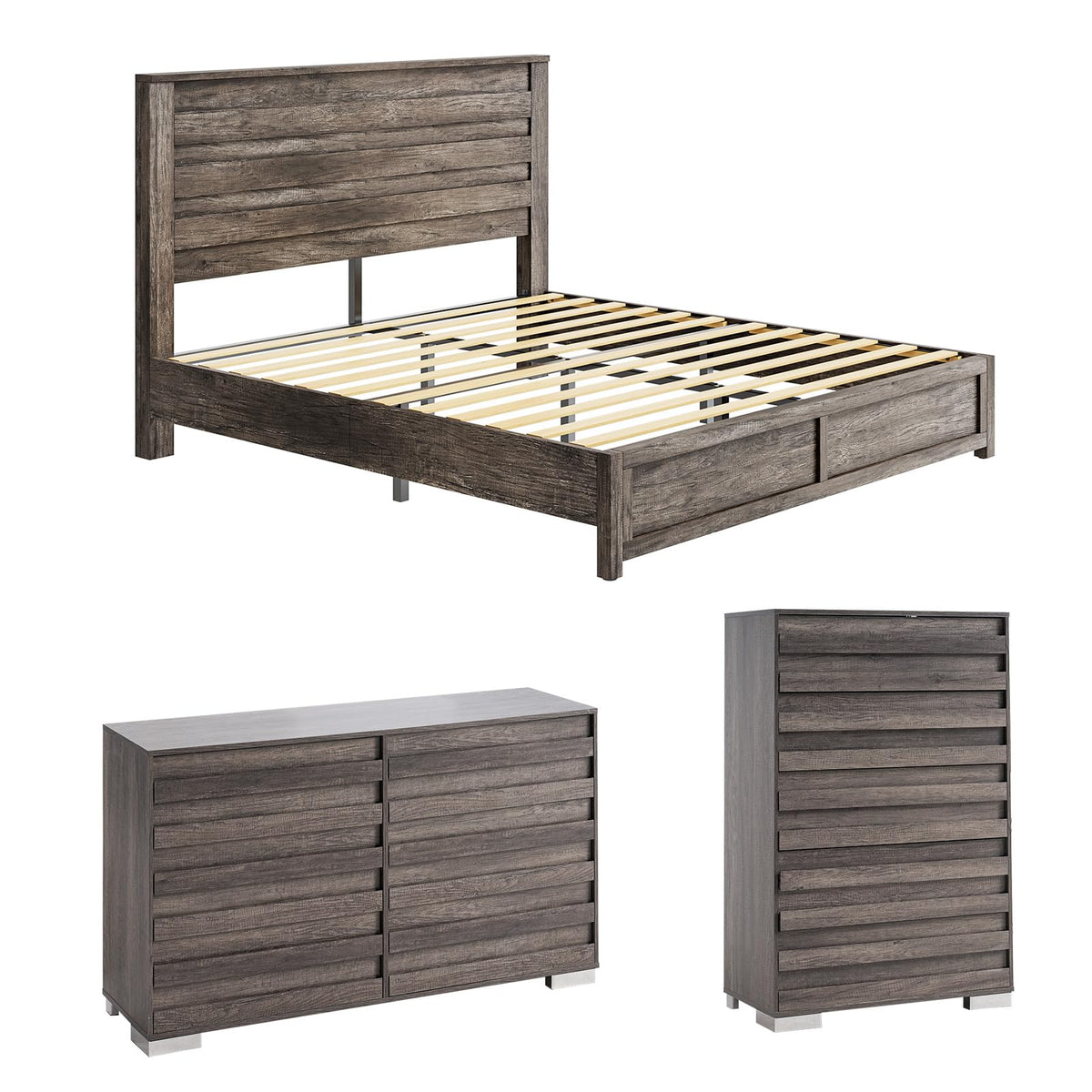 Sequoia Farmhouse 3-Piece Bedroom Set Queen Rustic Gray