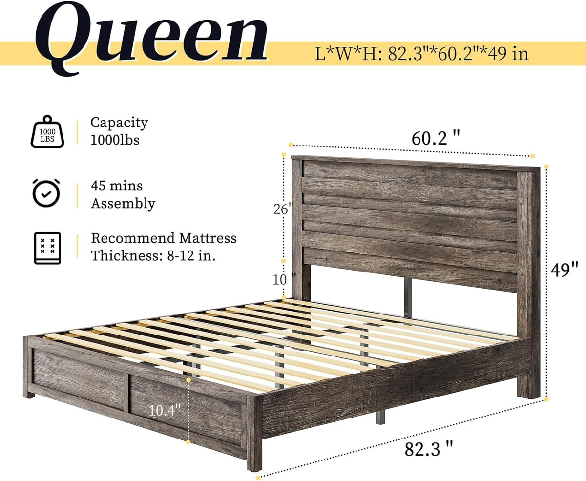 Sequoia Farmhouse 3-Piece Bedroom Set Queen Rustic Gray