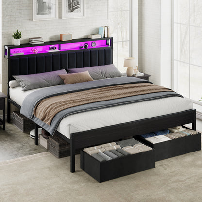 Veltrix LED Storage Velvet Bed Frame Amerlife King / Black