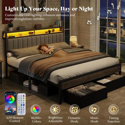 Veltrix LED Storage Velvet Bed Frame Amerlife  King / Grey