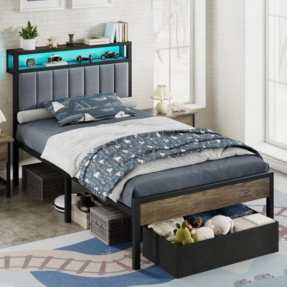 Veltrix LED Storage Velvet Bed Frame Amerlife Twin / Grey