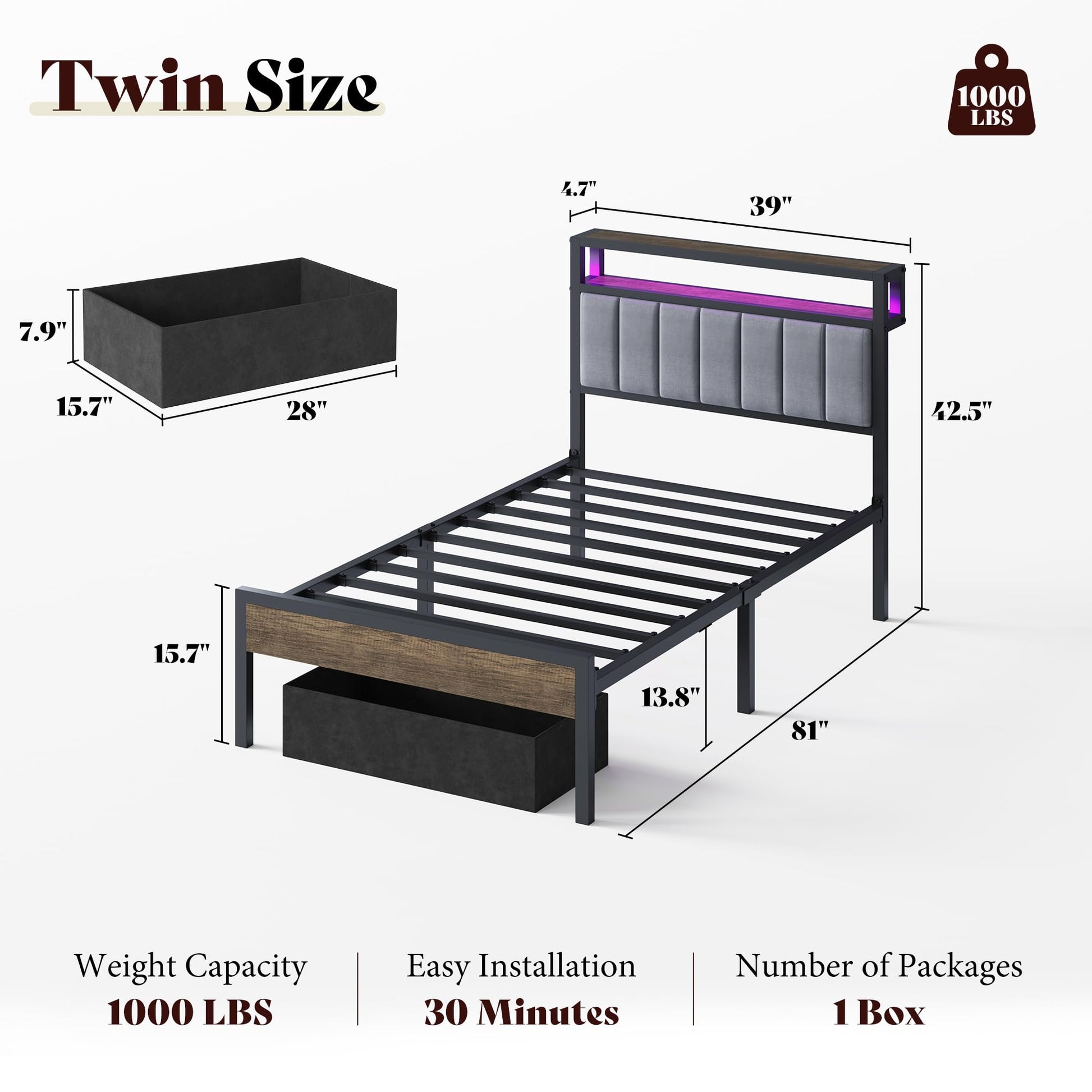 Veltrix LED Storage Velvet Bed Frame Amerlife Twin / Grey