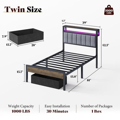 Veltrix LED Storage Velvet Bed Frame Amerlife Twin / Grey