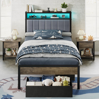 Veltrix LED Storage Velvet Bed Frame Amerlife Twin / Grey