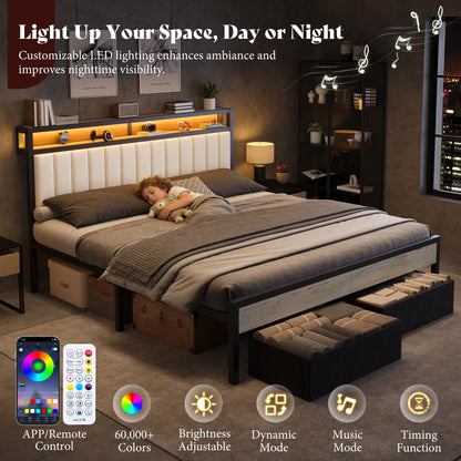 Veltrix LED Storage Velvet Bed Frame Amerlife King / White