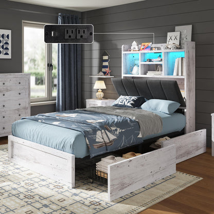 Radcliffe LED Storage Bed Frame - Twin / Rustic White