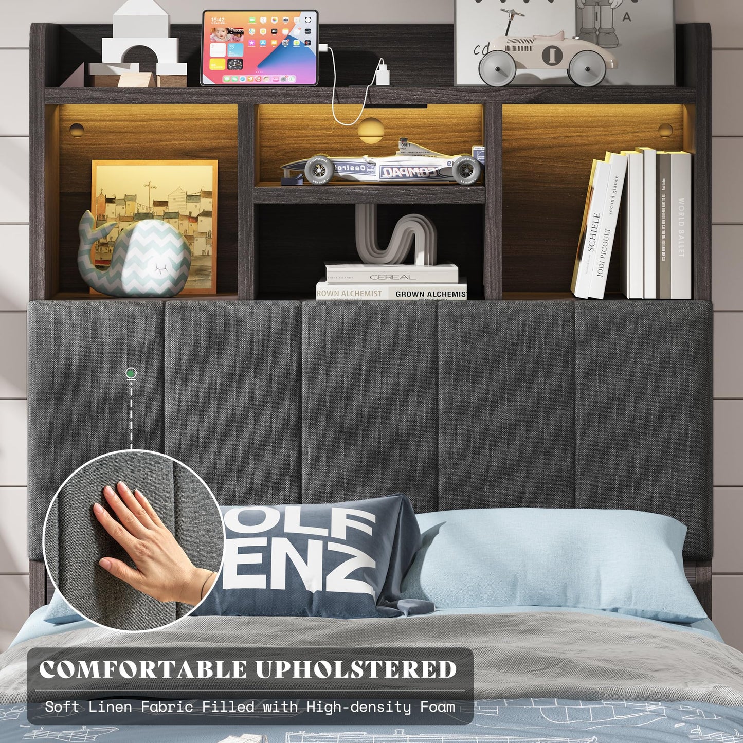 Radcliffe LED Storage Bed Frame - Twin / Rustic Black