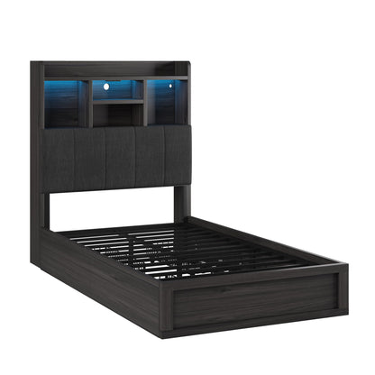 Radcliffe LED Storage Bed Frame - Twin / Rustic Black