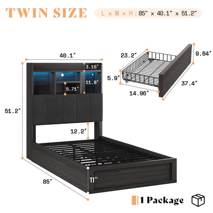 Radcliffe LED Storage Bed Frame - Twin / Rustic Black