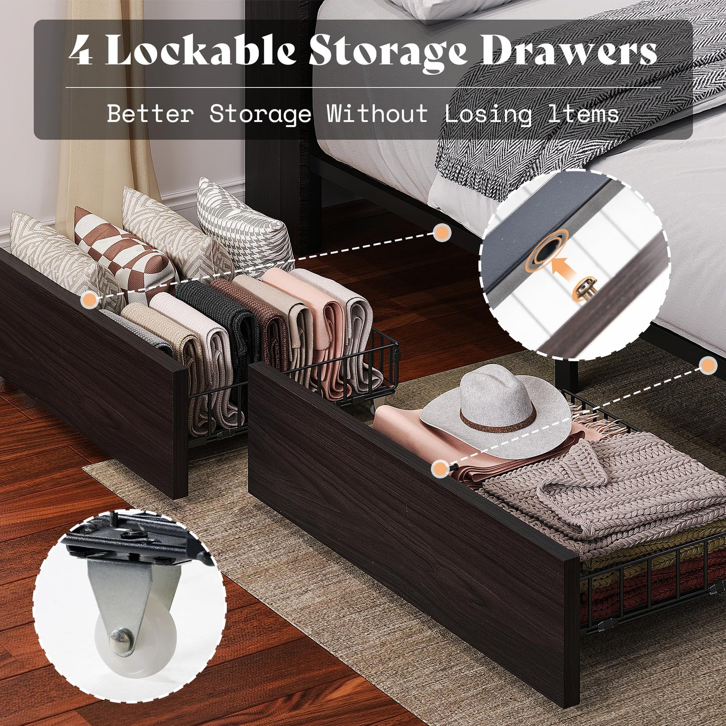 Radcliffe LED Storage Bed Frame - Twin / Rustic Black