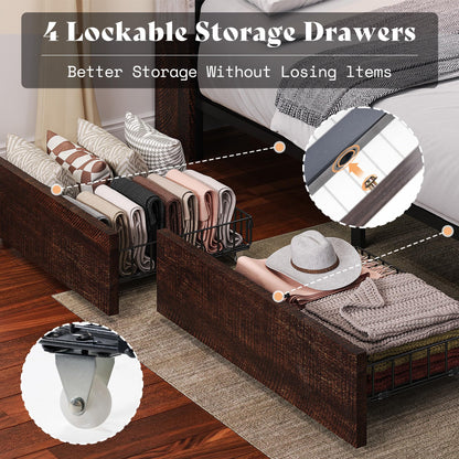 Radcliffe LED Storage Bed Frame - Twin / Rustic Brown
