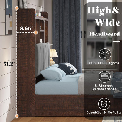 Radcliffe LED Storage Bed Frame - Twin / Rustic Brown