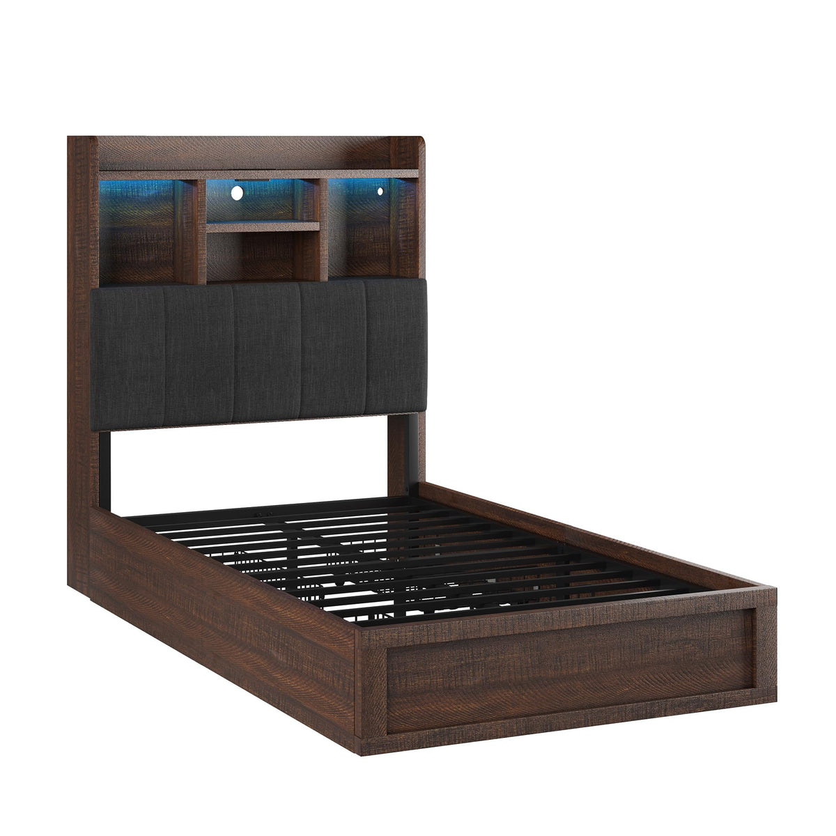 Radcliffe LED Storage Bed Frame - Twin / Rustic Brown