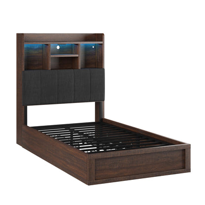 Radcliffe LED Storage Bed Frame - Twin / Rustic Brown