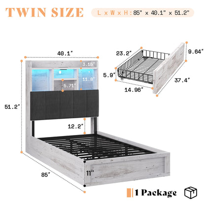 Radcliffe LED Storage Bed Frame - Twin / Rustic White