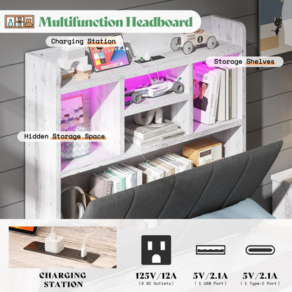 Radcliffe LED Storage Bed Frame - Twin / Rustic White