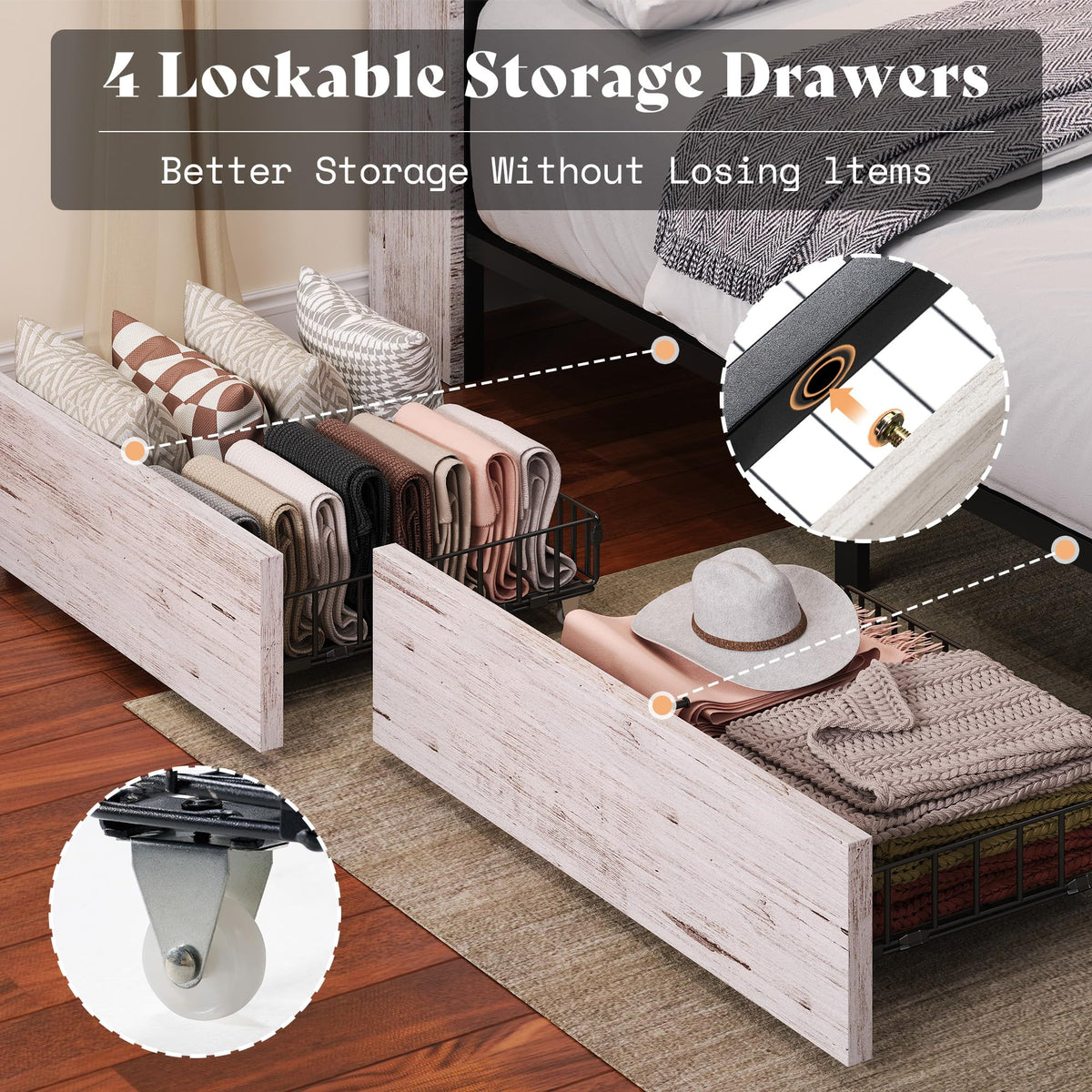 Radcliffe LED Storage Bed Frame - Twin / Rustic White