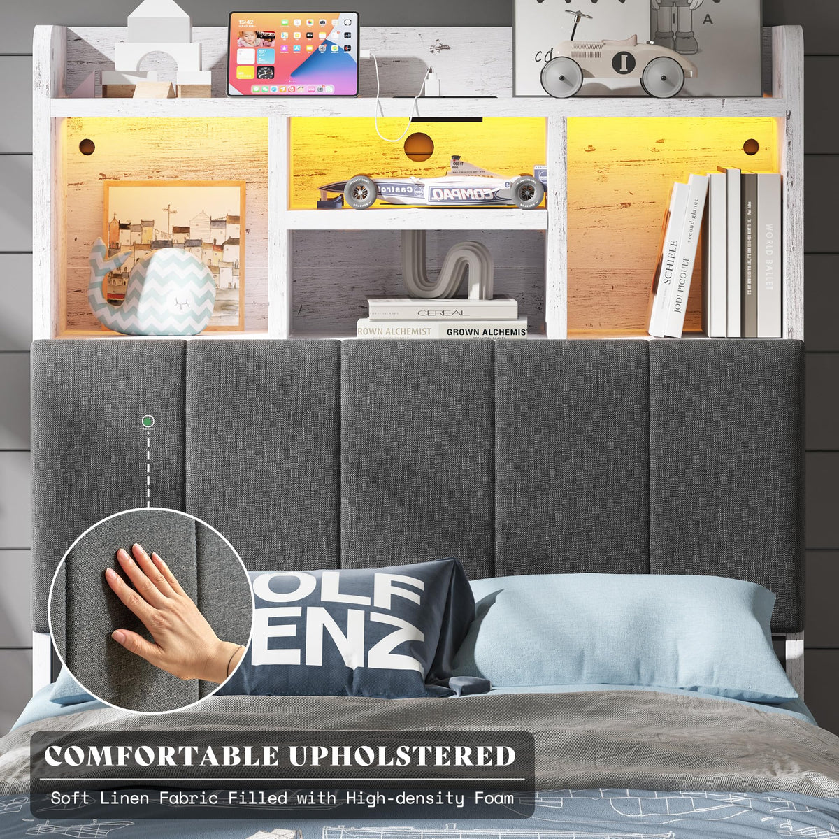 Radcliffe LED Storage Bed Frame - Twin / Rustic White