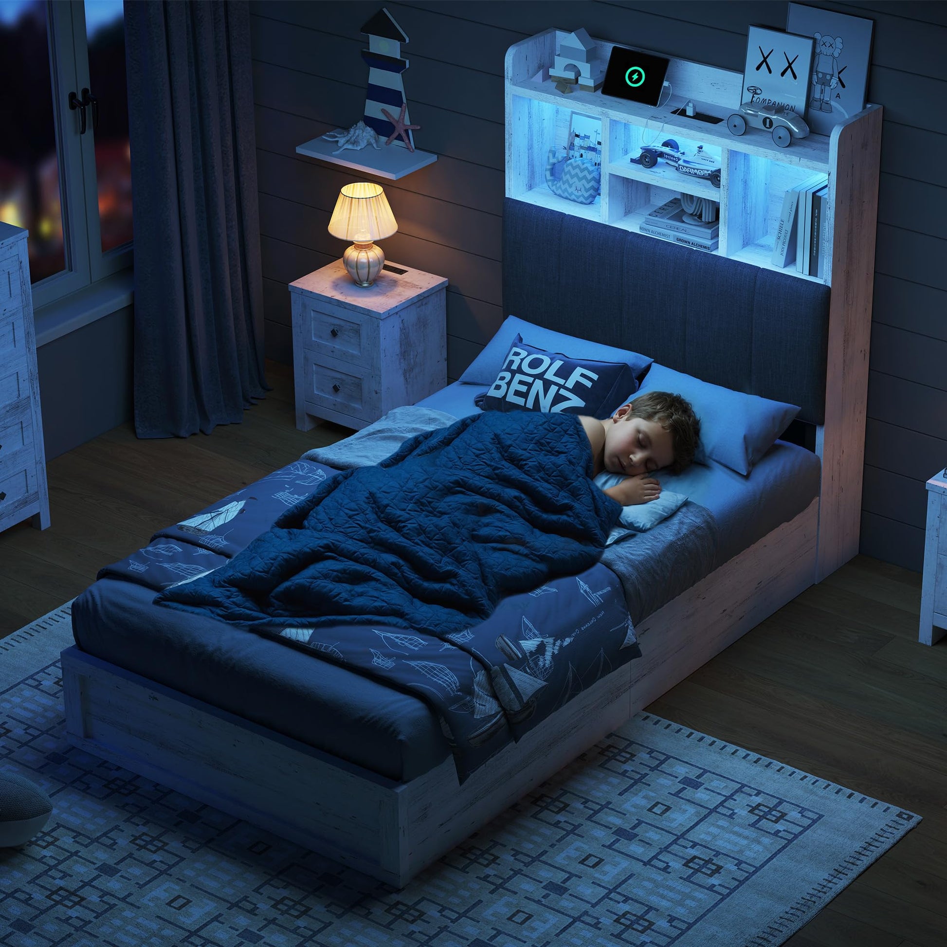 Radcliffe LED Storage Bed Frame - Twin / Rustic Black