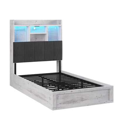 Radcliffe LED Storage Bed Frame - Twin / Rustic White