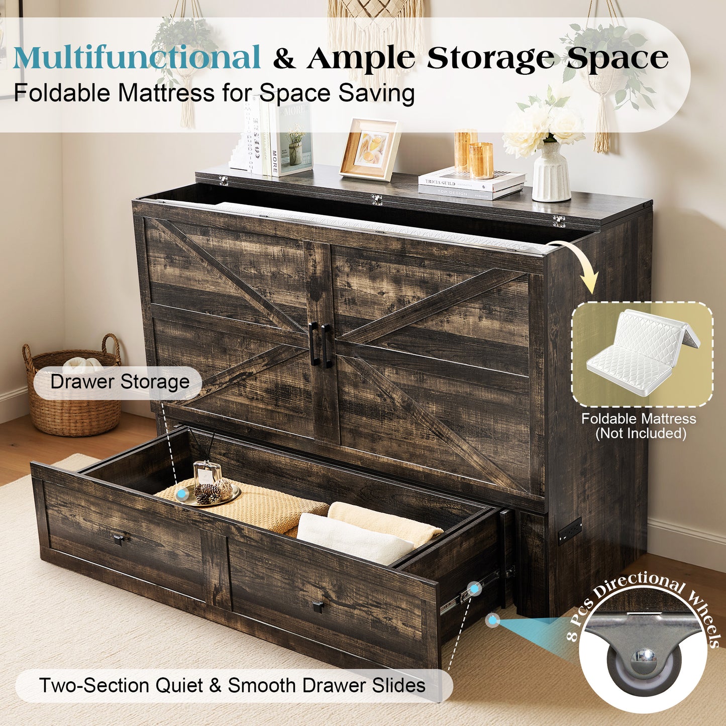 Colton Foldable Murphy Bed Amerlife Queen / Black Oak