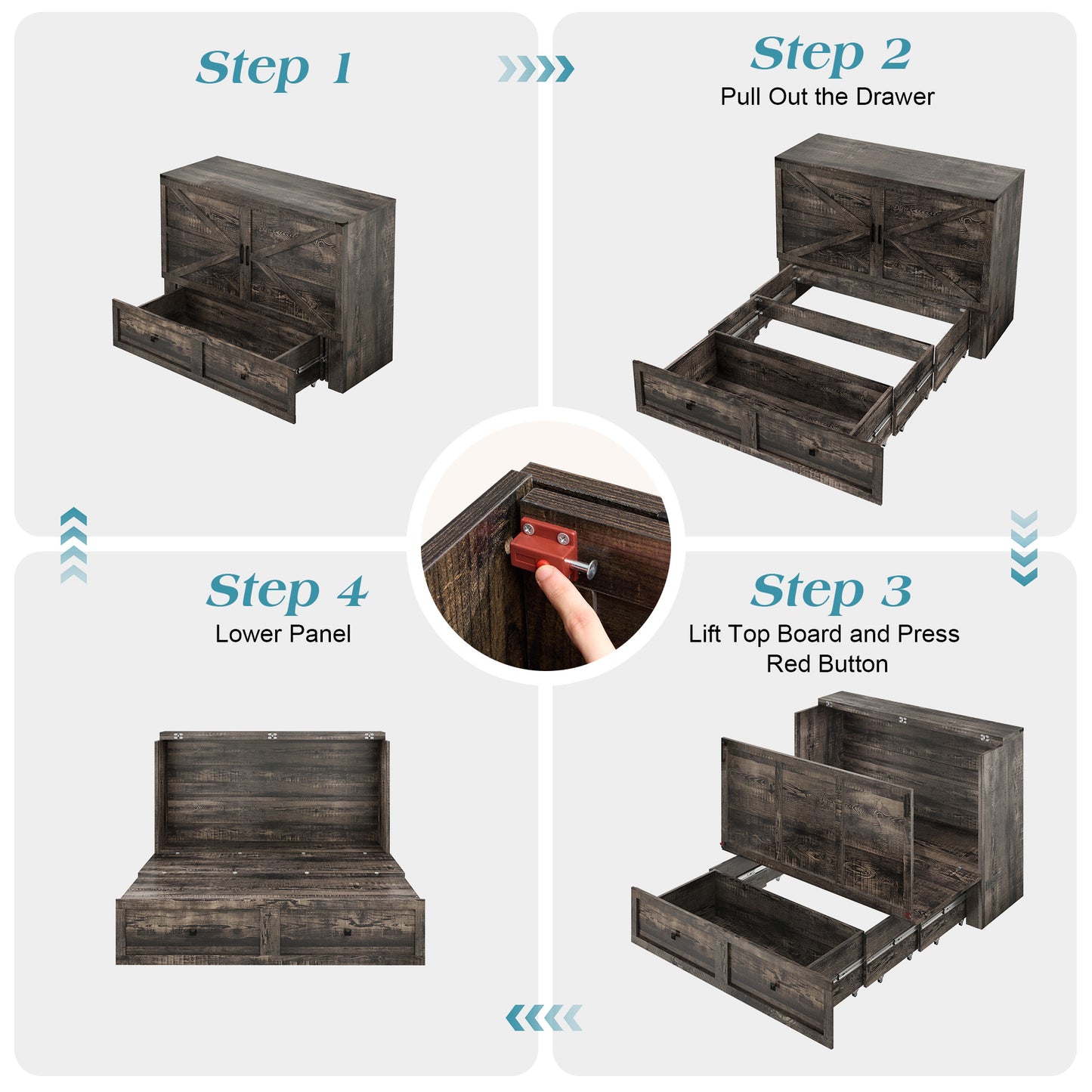 Colton Foldable Murphy Bed Amerlife Queen / Black Oak