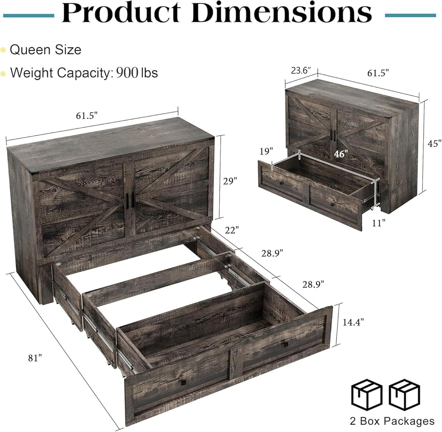 Colton Foldable Murphy Bed Amerlife Queen / Black Oak
