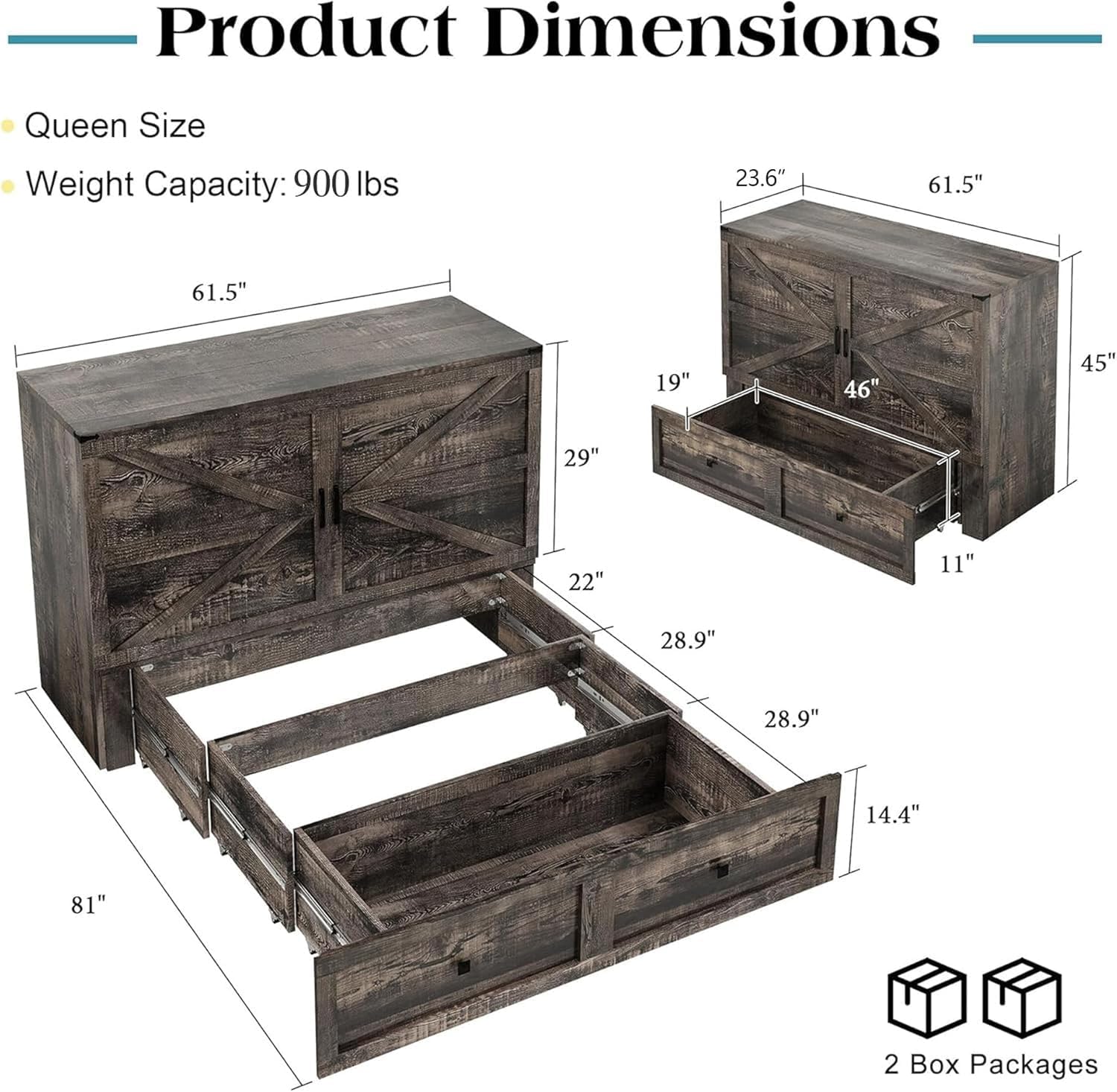 Colton Foldable Murphy Bed Amerlife Queen / Black Oak