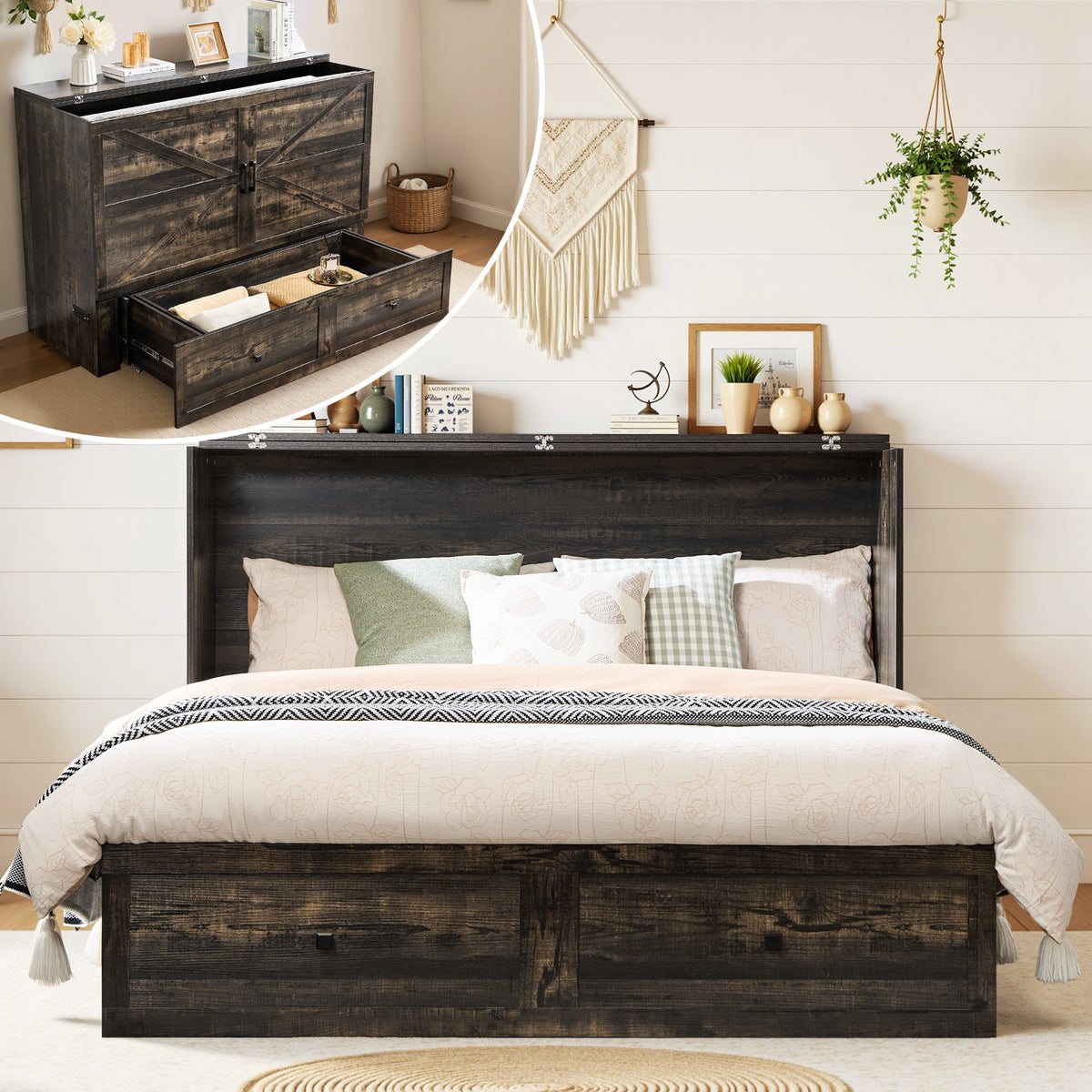 Colton Foldable Murphy Bed Amerlife Full / Black Oak