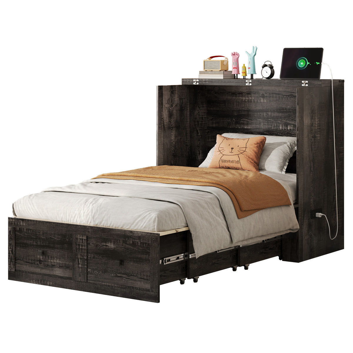 Colton Foldable Murphy Bed Amerlife Twin / Black Oak