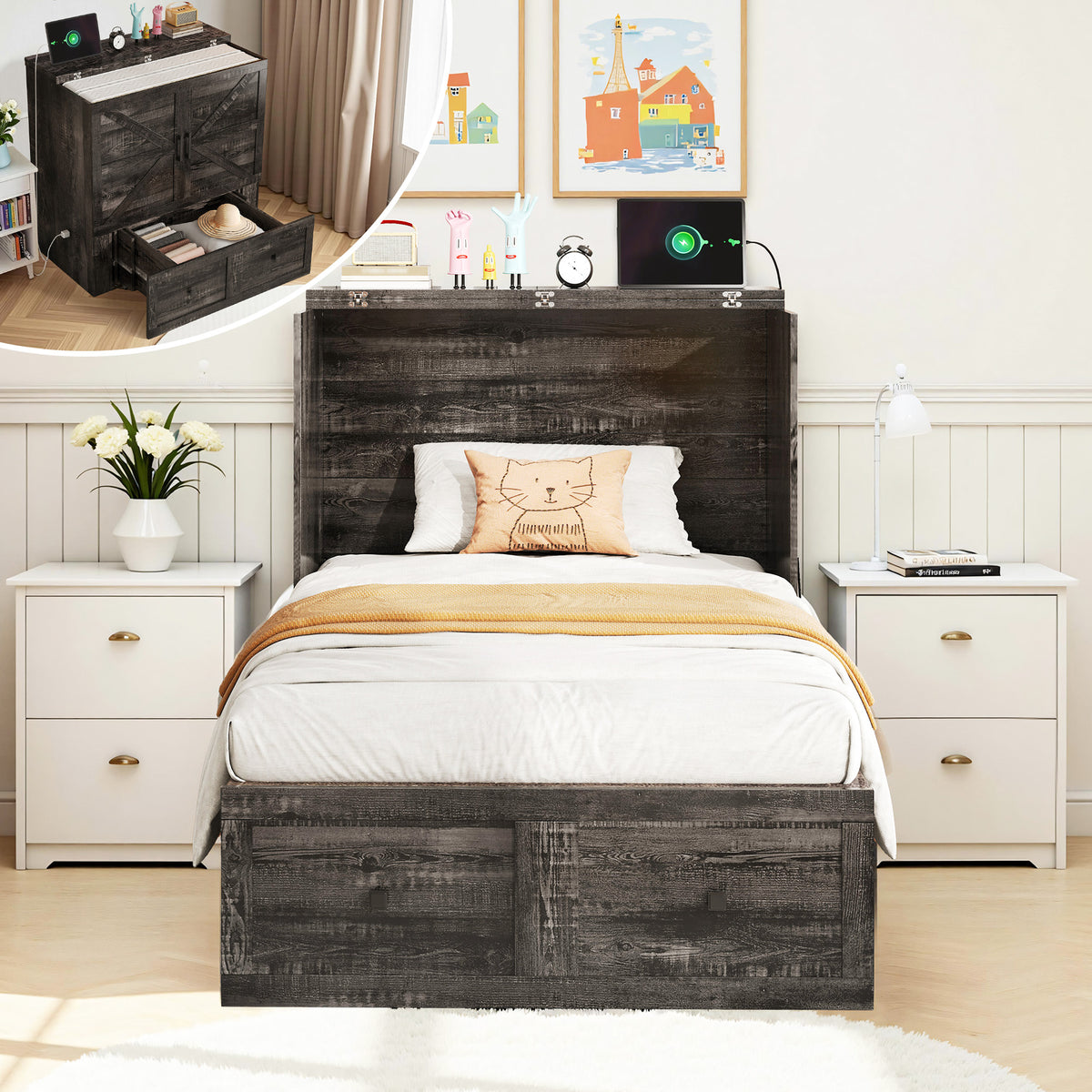 Colton Foldable Murphy Bed Amerlife Twin / Black Oak