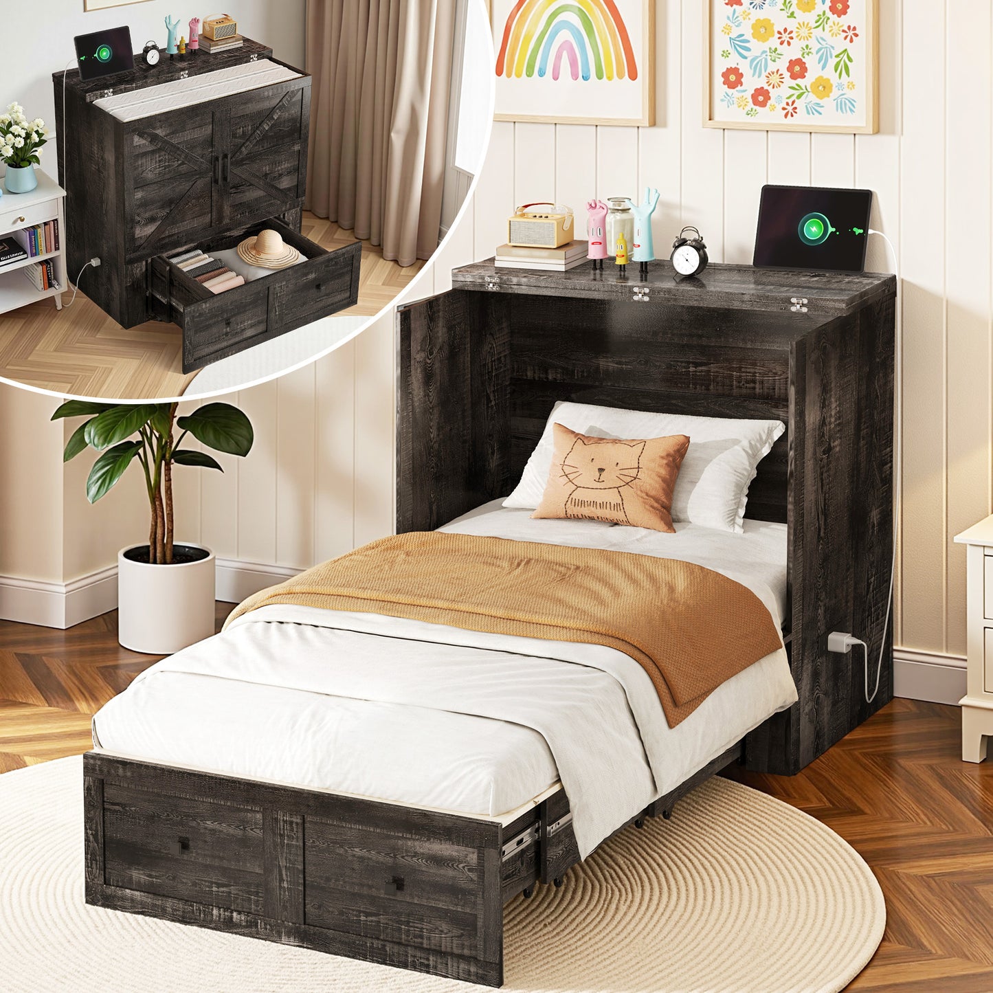 Colton Foldable Murphy Bed Amerlife Twin / Black Oak