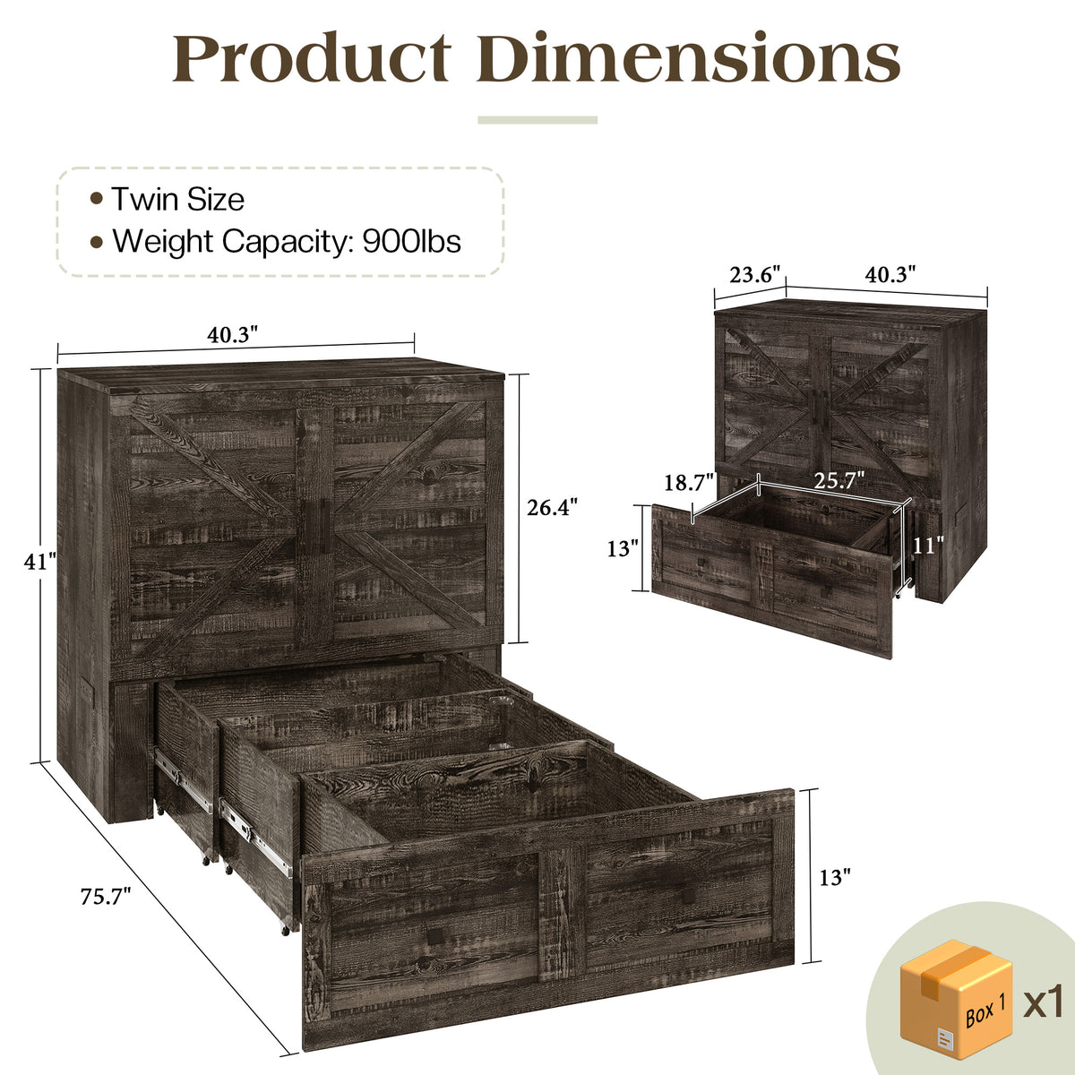 Colton Foldable Murphy Bed Amerlife Twin / Black Oak