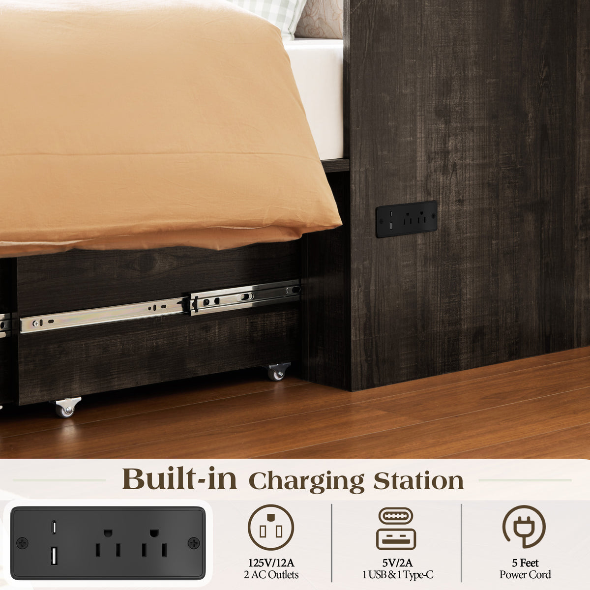 Colton Foldable Murphy Bed Amerlife Twin / Black Oak