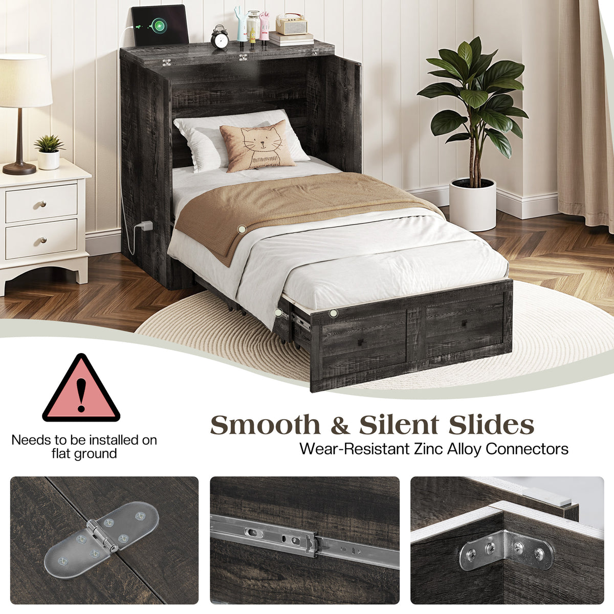 Colton Foldable Murphy Bed Amerlife Twin / Black Oak