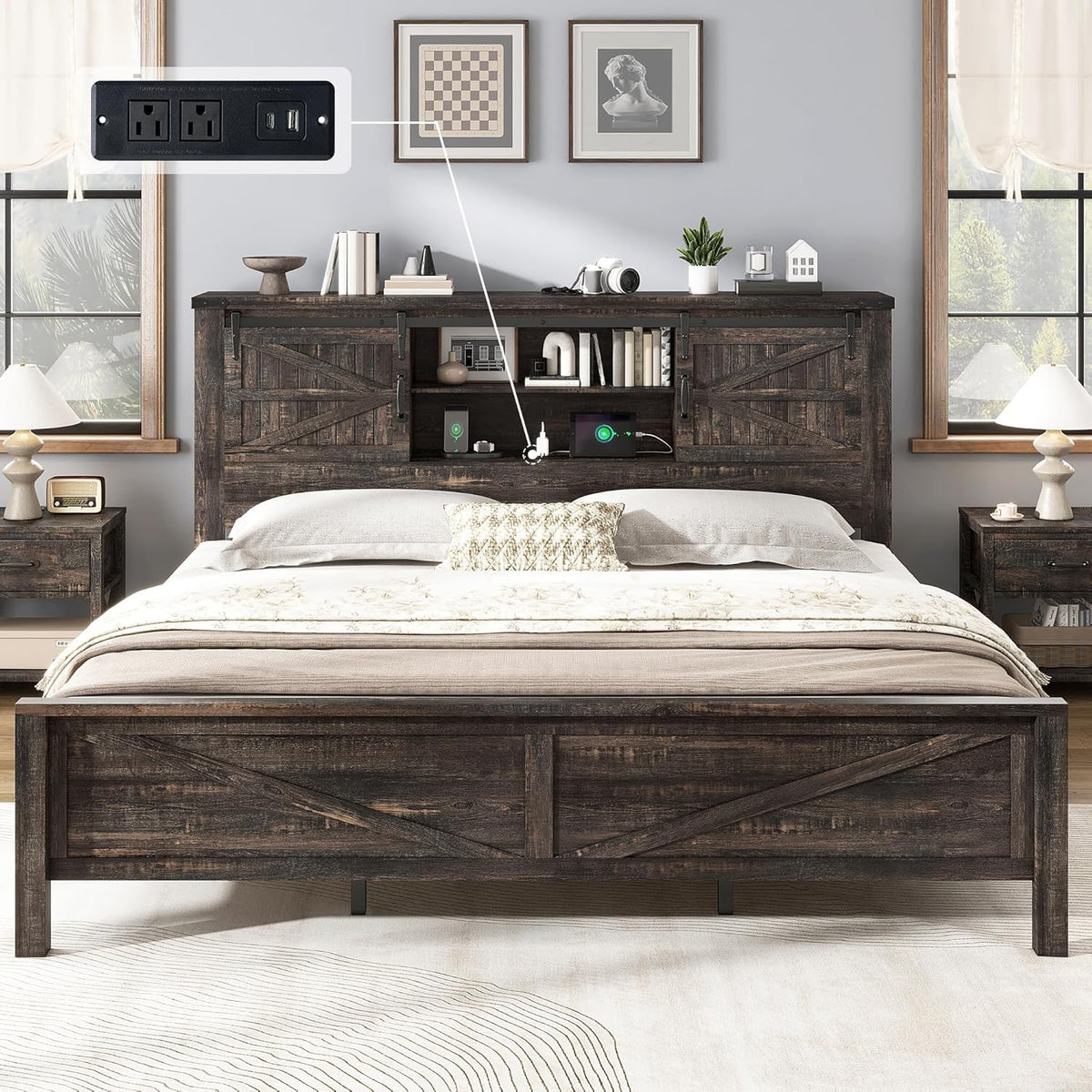 Alderman Farmhouse Storage Bedroom Set Amerlife Black Oak