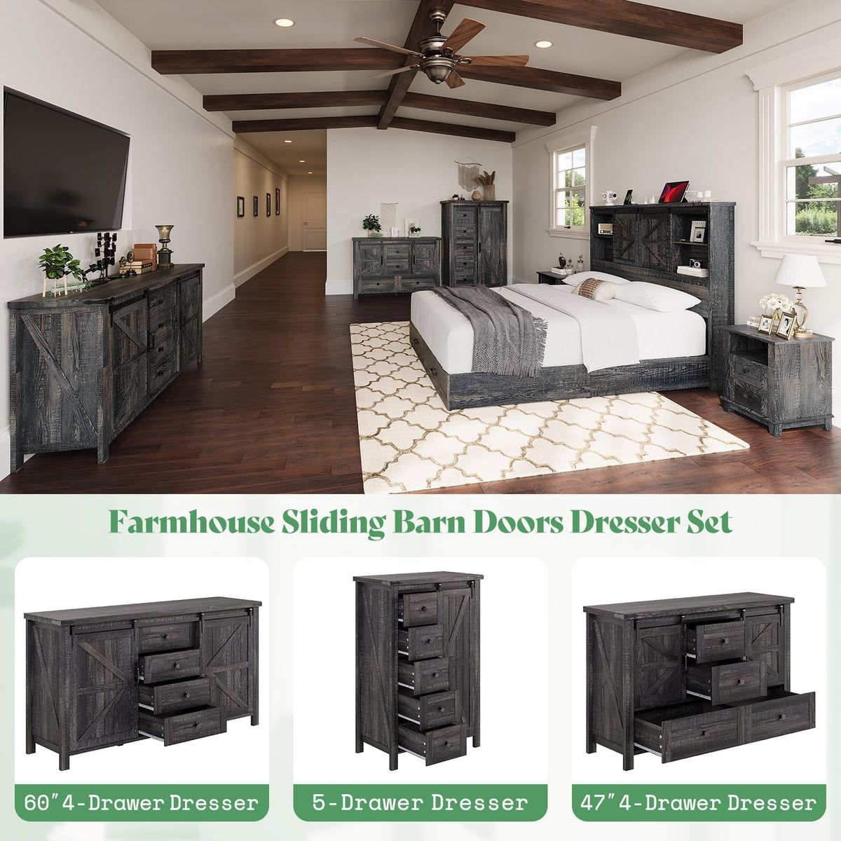 Alderman Farmhouse Storage Bedroom Set Amerlife Black Oak