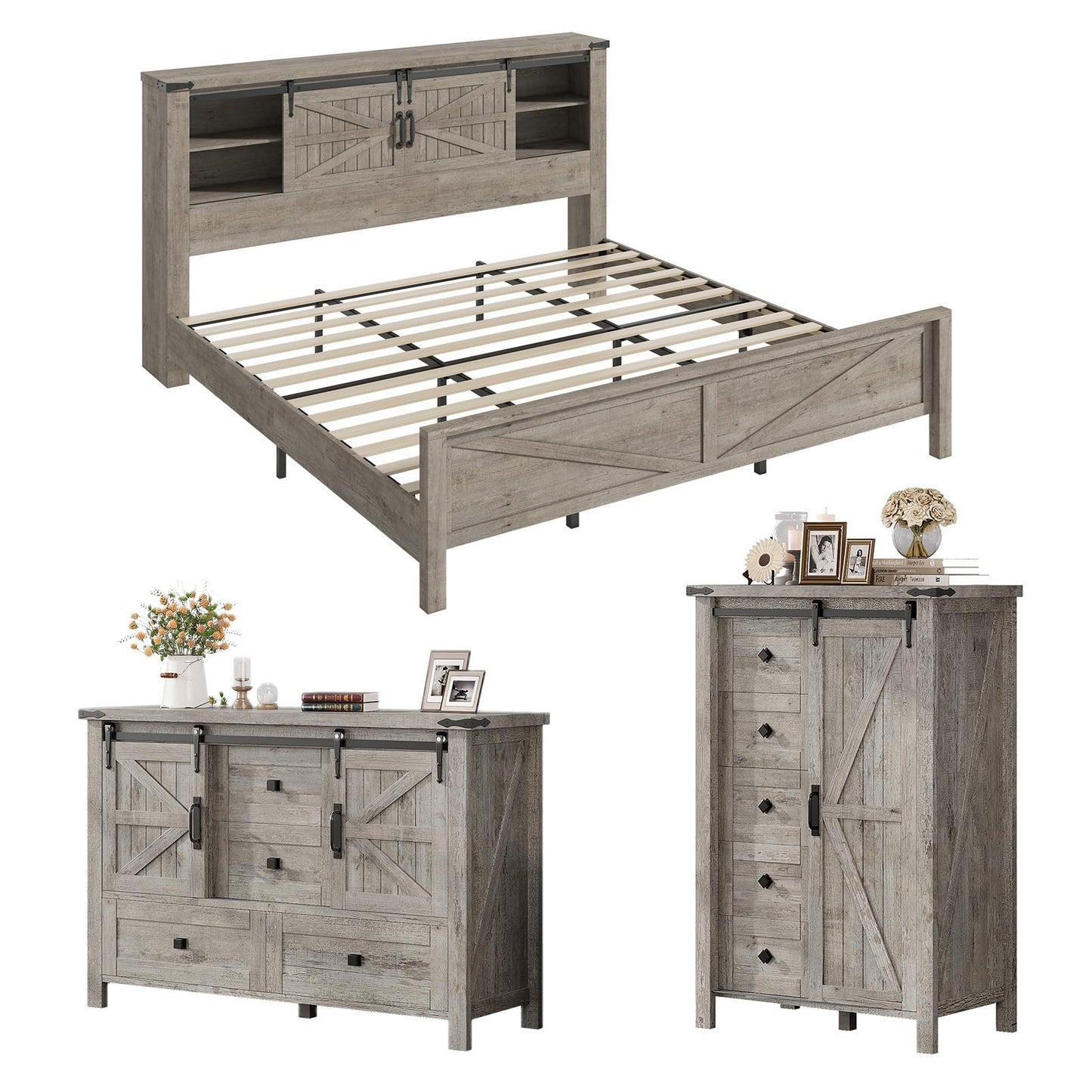 Alderman Farmhouse Storage Bedroom Set Amerlife Light Rustic Oak