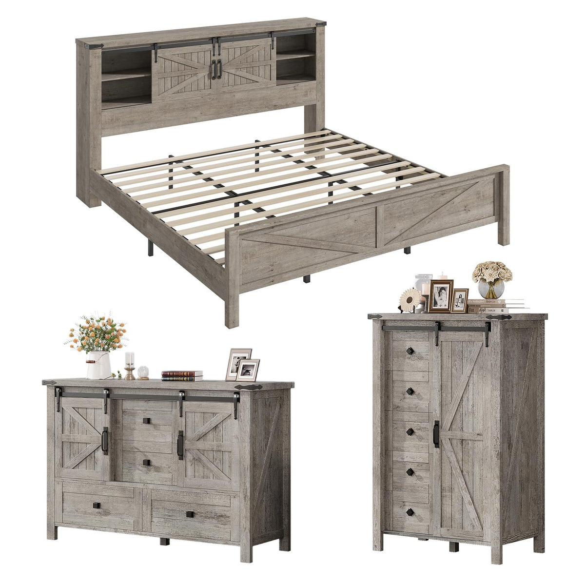 Alderman Farmhouse Storage Bedroom Set Amerlife Light Rustic Oak