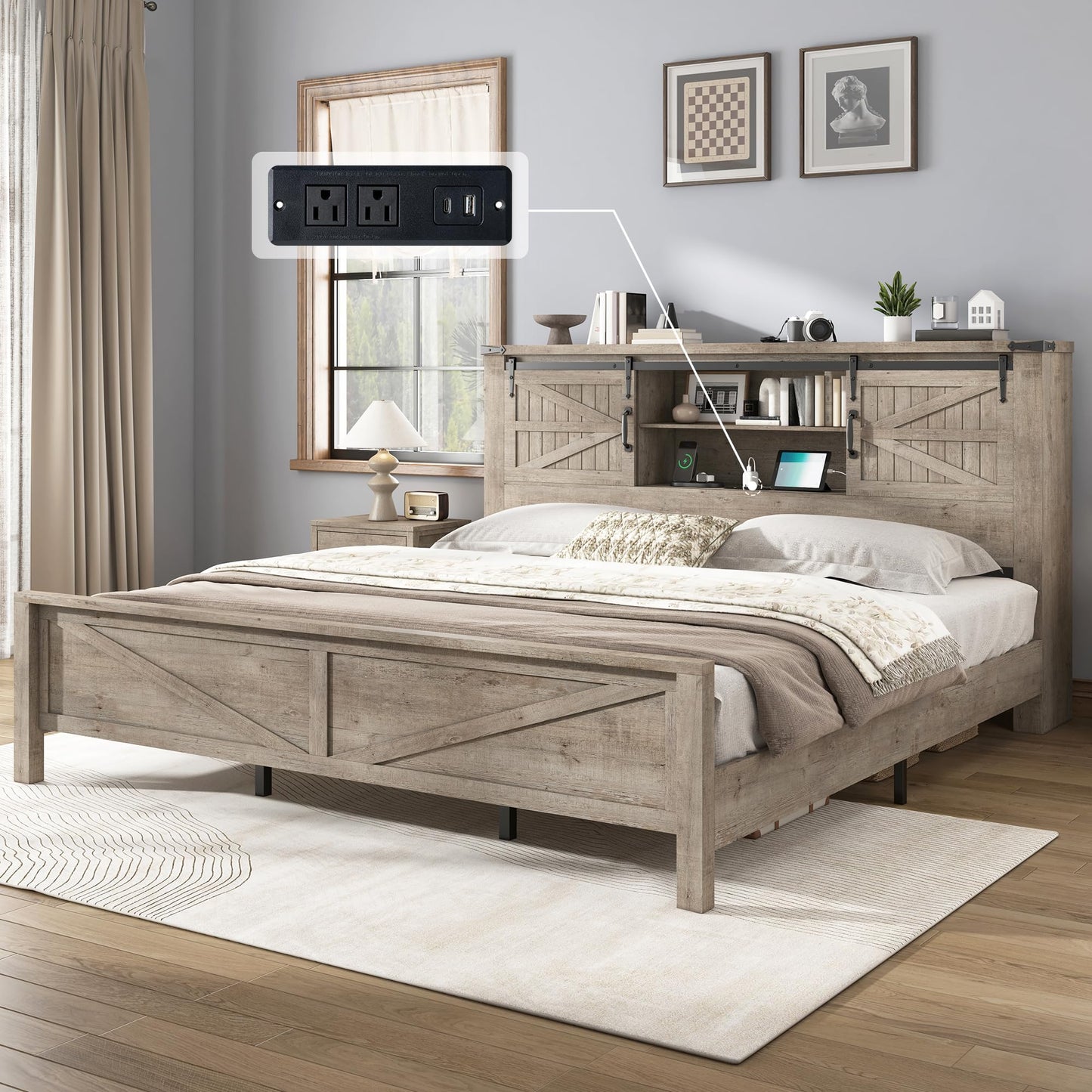 Alderman Farmhouse Storage Bedroom Set Amerlife Light Rustic Oak